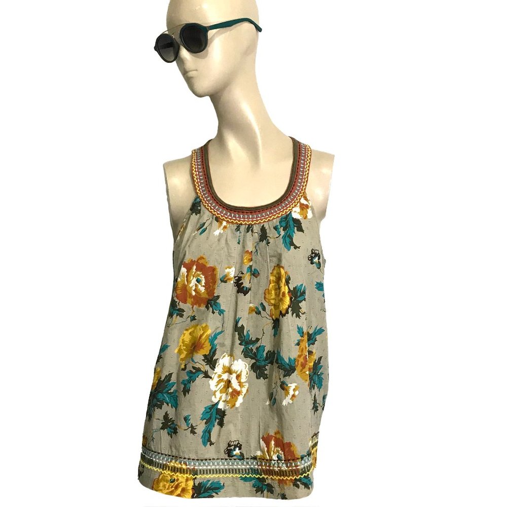 American Rag Floral Printed & Embroidered Tank L